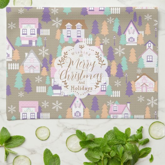 Weihnachtshäuser Brown Geschirrtuch (Gefaltet)