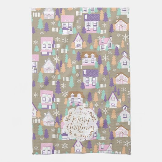 Weihnachtshäuser Brown Geschirrtuch (Vertikal)