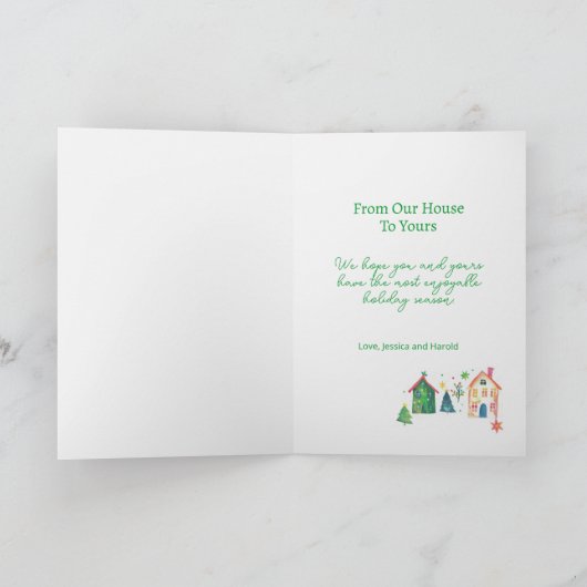 Weihnachtshäuser glücklicher Urlaub Feiertagskarte (Innenseite)