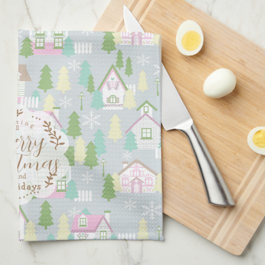 Weihnachtshäuser Grau Geschirrtuch (Viertel Falte)