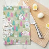 Weihnachtshäuser grün geschirrtuch (Viertel Falte)