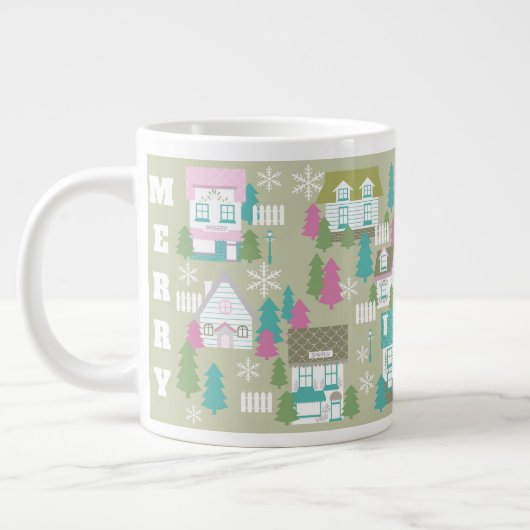 Weihnachtshäuser grün Jumbo-Tasse (Links)