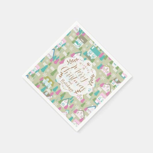 Weihnachtshäuser grün serviette (Ecke)