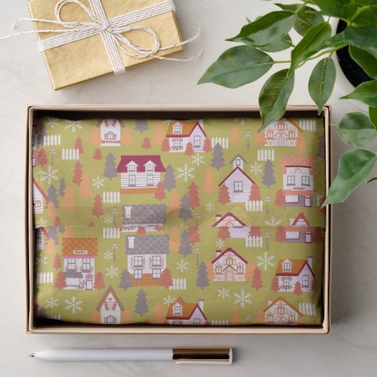 Weihnachtshäuser grünes Geschenkpapier Seidenpapier (Geschenk)