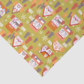 Weihnachtshäuser grünes Geschenkpapier Seidenpapier (Detail)