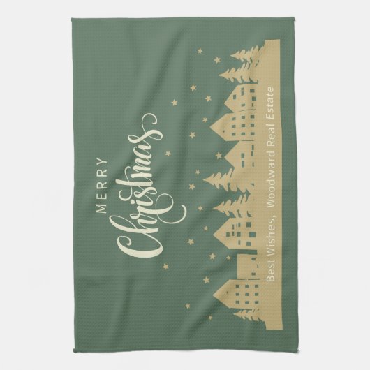 Weihnachtshäuser im Winter | Benutzerdefiniertes R Geschirrtuch (Vertikal)