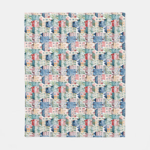 Weihnachtshäuser in Aquarellfarbe - nahtloses Must Fleecedecke