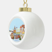 Weihnachtshäuser mit blauem Himmel Keramik Kugel-Ornament (Rechts)