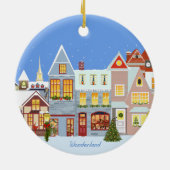 Weihnachtshäuser mit blauem Himmel Keramik Ornament (Hinten)