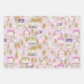 Weihnachtshäuser Pink Geschenkpapier Set (Vorderseite)