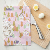 Weihnachtshäuser Pink Geschirrtuch (Viertel Falte)