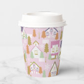 Weihnachtshäuser Pink Paper Cups Pappbecher (Rückseite)