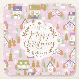 Weihnachtshäuser Pink Rechteckiger Pappuntersetzer