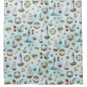 Weihnachtshäuser Segelschiffe Ozean Duschvorhang (Vorderseite)