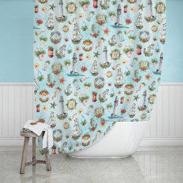 Weihnachtshäuser Segelschiffe Ozean Duschvorhang