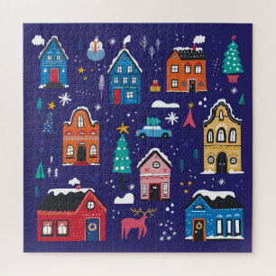 Weihnachtshäuser: Vintage Illustration. Puzzle