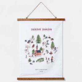 Weihnachtshäuser Weihnachten Winterlandschaft Wandteppich Mit Holzrahmen