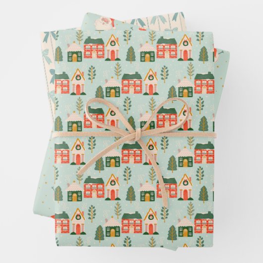 Weihnachtshäuser, Weihnachtsmann, Frostig und Böge Geschenkpapier Set (Beispiel)