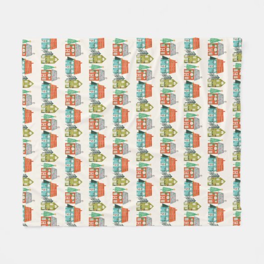 Weihnachtshäuser Weiß Fleecedecke (Vorderseite (Horizontal))