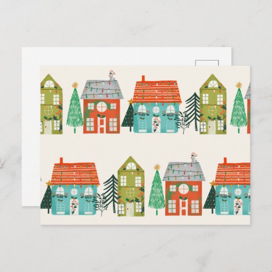 Weihnachtshäuser Weiß Postkarte (Vorne/Hinten)