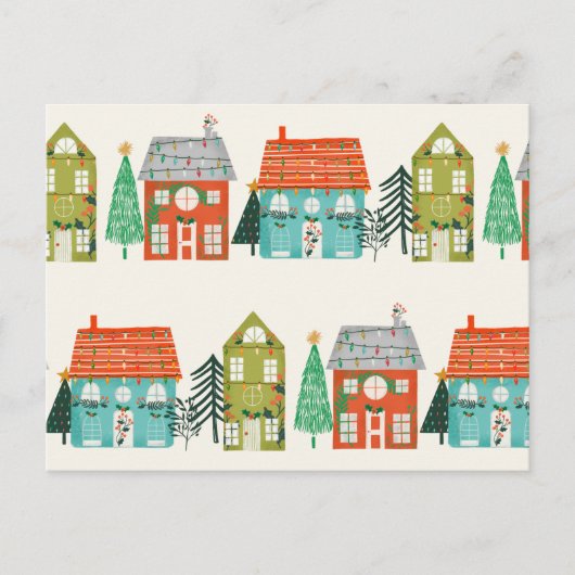 Weihnachtshäuser Weiß Postkarte (Vorderseite)