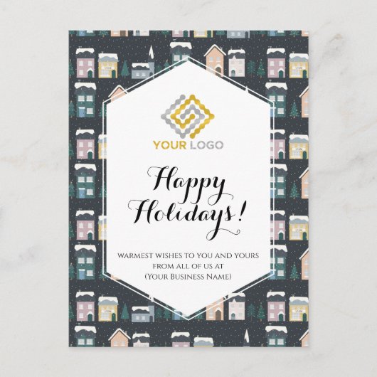 Weihnachtshäuser Wintergottesdienst Postkarte (Vorderseite)