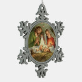 Weihnachtsheilige Familien-Geburt Christi Jesus Schneeflocken Zinn-Ornament (Links)