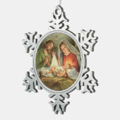 Weihnachtsheilige Familien-Geburt Christi Jesus Schneeflocken Zinn-Ornament (Rechts)
