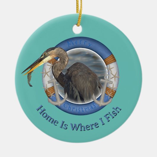 Weihnachtsheronfischerei Keramik Ornament (Vorne)