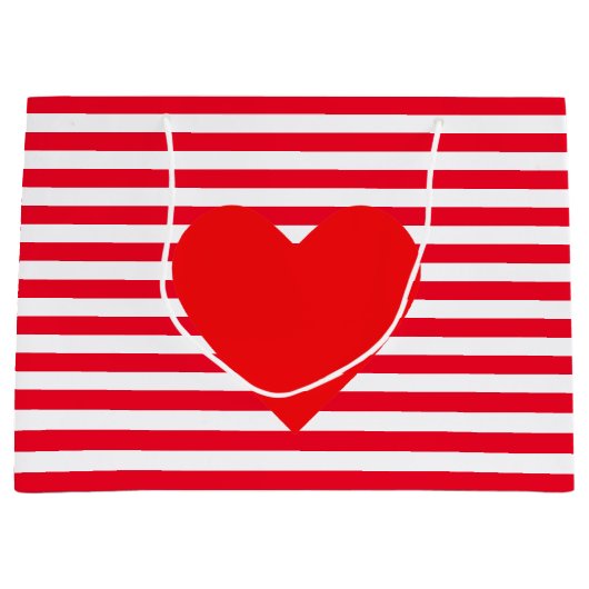 Weihnachtsherz auf Roten Weißen Streifen Große Geschenktüte (Vorderseite)