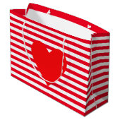 Weihnachtsherz auf Roten Weißen Streifen Große Geschenktüte (Rückseite Schrägansicht)