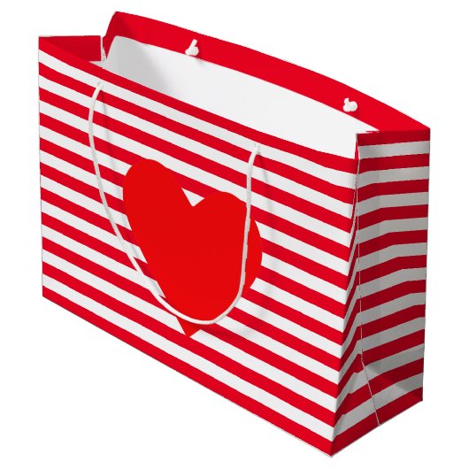 Weihnachtsherz auf Roten Weißen Streifen Große Geschenktüte (Rückseite Schrägansicht)
