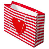 Weihnachtsherz auf Roten Weißen Streifen Große Geschenktüte (Vorderseite Schrägansicht)