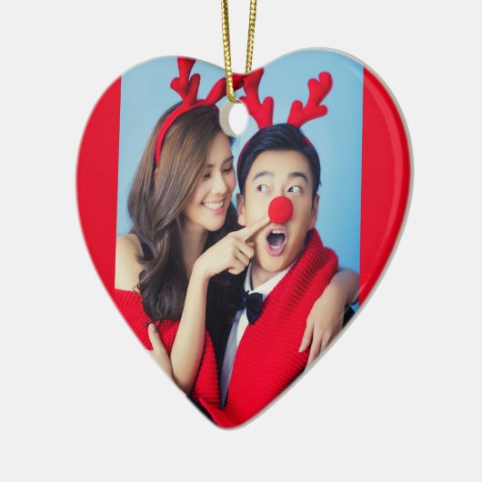 Weihnachtsherz mit Jahr Custom Foto on Red Keramik Ornament (Links)