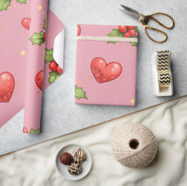 Weihnachtsherzen & Stechpalmen-Geschenkpapier Geschenkpapier