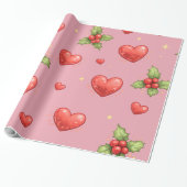 Weihnachtsherzen & Stechpalmen-Geschenkpapier Geschenkpapier (Ungerollt)