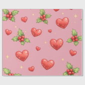 Weihnachtsherzen & Stechpalmen-Geschenkpapier Geschenkpapier (Flach)