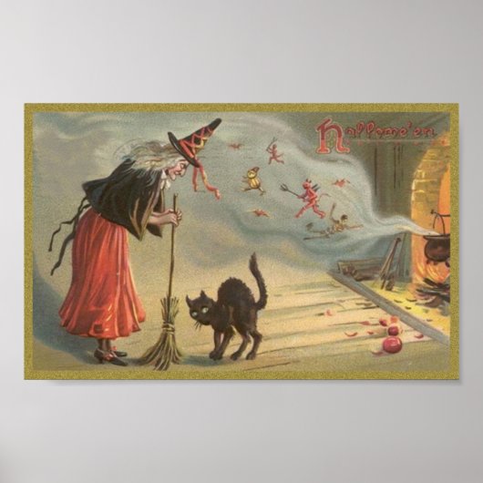 Weihnachtshexe, Katze Poster (Vorne)