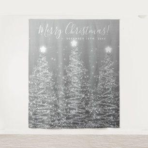 Weihnachtshintergrund Silber Frohe Weihnachten Bäu Wandteppich