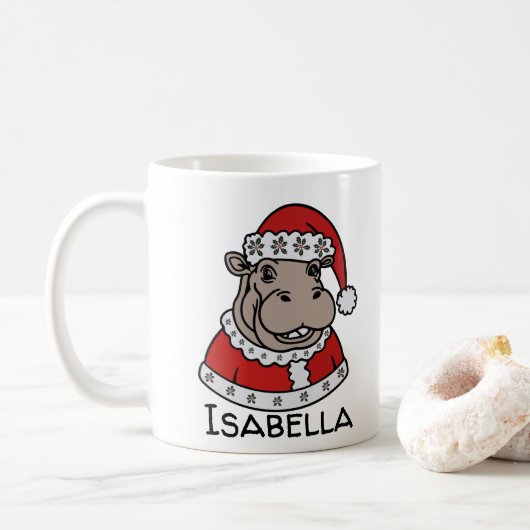 Weihnachtshippopotamus Personalisierter Name Kaffeetasse (Mit Donut)
