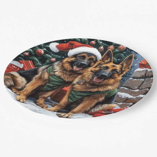 Weihnachtshirdhunde Pappteller (Schrägansicht)