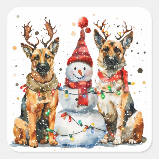 Weihnachtshirdhunde Quadratischer Aufkleber (Vorderseite)