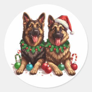 Weihnachtshirdhunde Runder Aufkleber