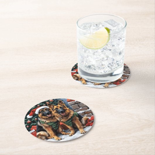 Weihnachtshirdhunde Runder Pappuntersetzer (Vor Ort)