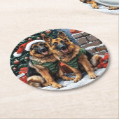 Weihnachtshirdhunde Runder Pappuntersetzer (Angewinkelt)