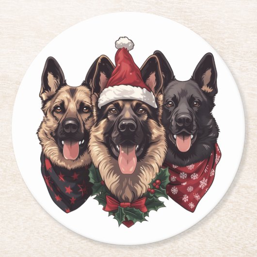 Weihnachtshirdhunde Runder Pappuntersetzer (Vorderseite)