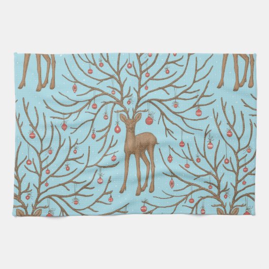 Weihnachtshirsch auf Blau Geschirrtuch (Horizontal)