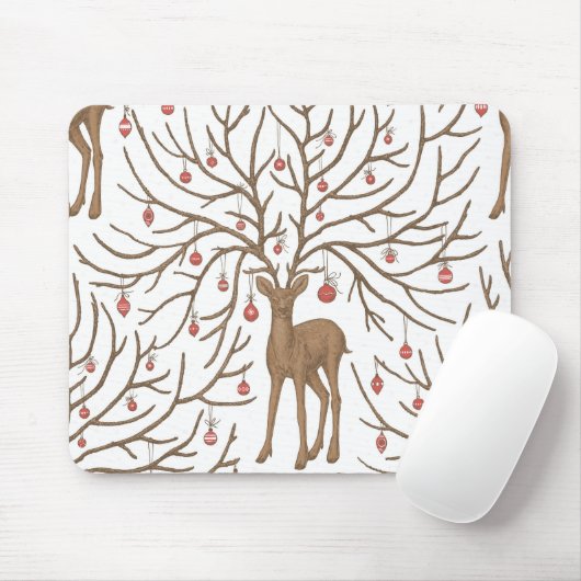 Weihnachtshirsch auf weißem Hintergrund Mousepad (Mit Mouse)