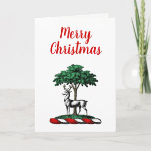 Weihnachtshirsch Rothirsch am Baum Heraldik-Wappen Feiertagskarte