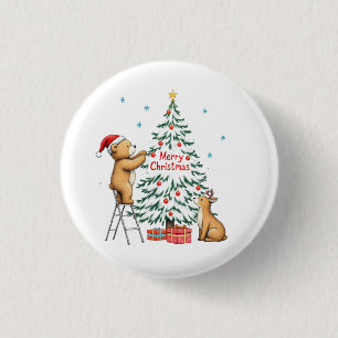 Weihnachtshirsch und Bär Button